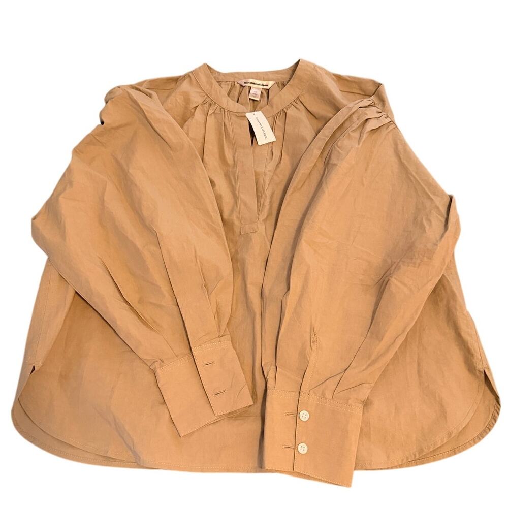 Banana Republic Women S Petite Tan Cotton Popover Blouse Balloon Sleeve NWT